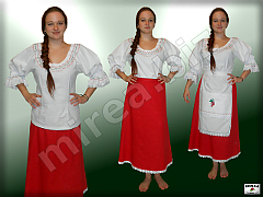 Folklórna dámska košeľa vyšívaná v komplete so sukňou a zásterkou