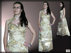 Dámske spoločenské šaty zo zlatom vyšívaného tylu