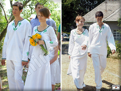 Svadobný pár v ľanovom oblečení
